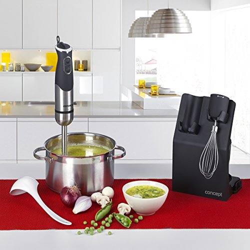 Concept Electrodomésticos TM4735 Mano con Chopper, Varilla batidora, Vaso pie Mezclador, 800 W, 12 Velocidades, Negro y gris