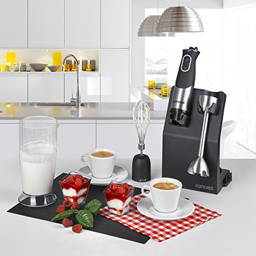 Concept Electrodomésticos TM4735 Mano con Chopper, Varilla batidora, Vaso pie Mezclador, 800 W, 12 Velocidades, Negro y gris