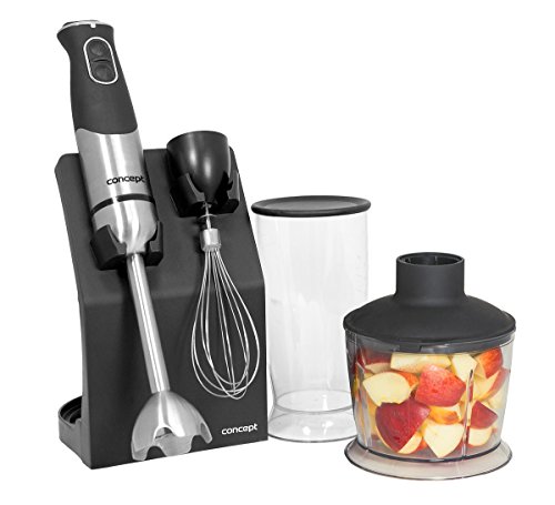 Concept Electrodomésticos TM4735 Mano con Chopper, Varilla batidora, Vaso pie Mezclador, 800 W, 12 Velocidades, Negro y gris