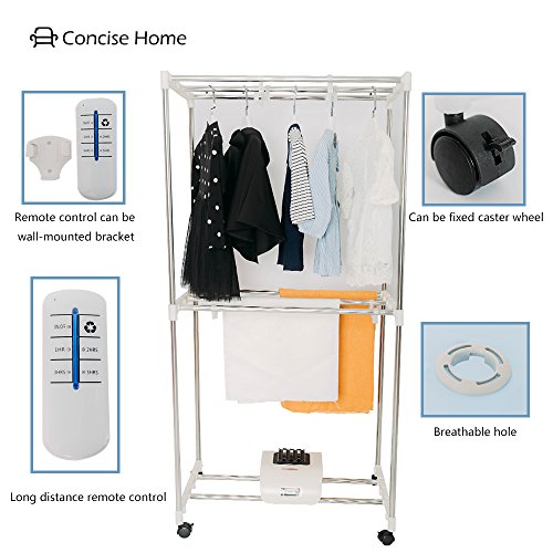 Concise Home Secador eléctrico 1000 W de Gran Capacidad 15 kg Doble de Acero Inoxidable Control Remoto Ahorro de energía Ropa húmeda de Interior Aire Caliente Secado Armario