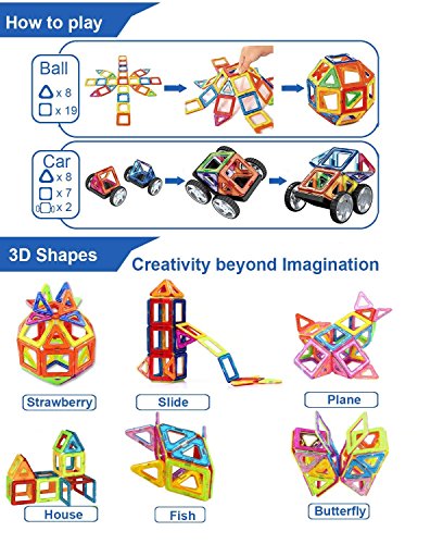Condis 95 Piezas Bloques de Construcción Magnéticos para Niños, Juegos de Viaje Construcciones Magneticas Imanes Regalos Cumpleaños Juguetes Educativos para Niños Niñas de 2 3 4 5 6 7 8 Años Infantil