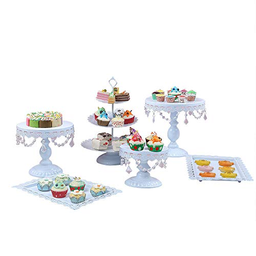 Conjunto de soportes para pasteles Soporte antiguo para magdalenas de metal Bandejas de repostería Placa de exhibición de postres Fiesta de cumpleaños Soporte para soporte de pastel cuentas de cristal