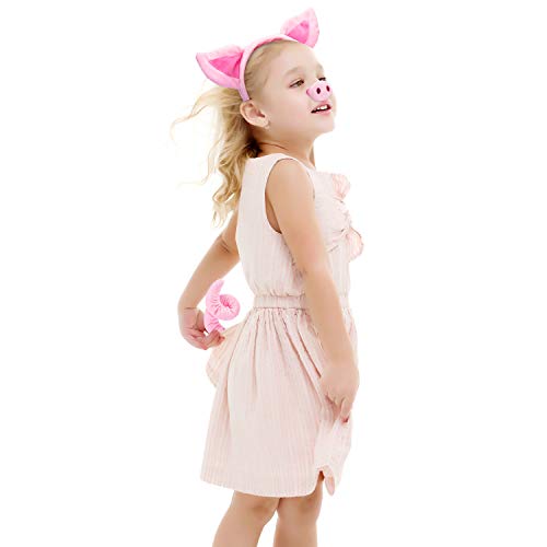 Conjunto de Traje Cerdo Orejas Cerdo Nariz Cola y Pajarita Cerdo Rosa Kit de Disfraces de Disfraces Accesorios para Niños