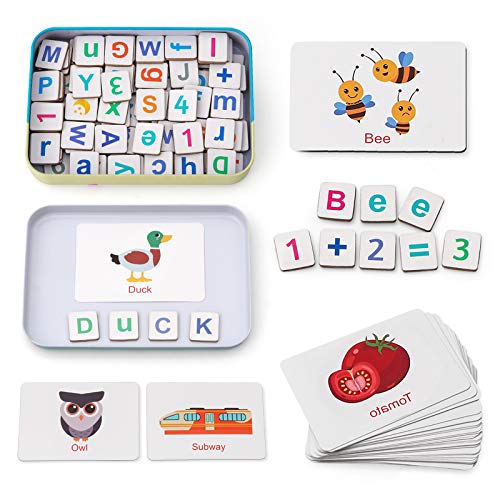 Coogam Letras y números magnéticos de Madera Juguetes, Nevera ABC Alfabeto Palabra Tarjetas de Vocabulario Ortografía Cuenta Juego Aprendizaje Mayúsculas Minúsculas Matemáticas para 3 4 5 años