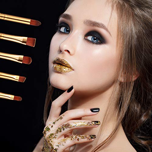 Copos de Aluminio Copos de Oro Copos Lámina Metálica Color Cobre con 5 Piezas Pinceles y Pinzas Bambú Antiestáticas para Dorado, Manualidades y Decoración Uñas (Copos de Oro, Cepillos)
