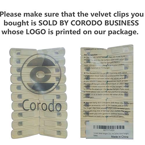 Corodo Perchas de Terciopelo Clips 20 Clips de Perchas, Beige Pantalones de Terciopelo, Fuerte Dedo Clips Perfecto Para l'uso con Vestiti Slim-Line Appendini in Terciopelo Perchas
