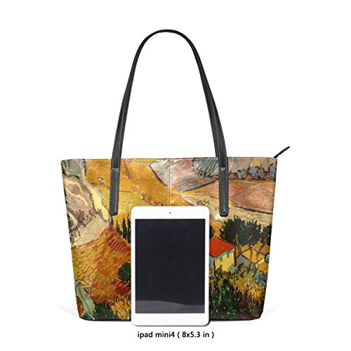 Correa de peso ligero Paisaje de cuero Casa rural para mujeres Niñas Señoras Estudiante Monedero Bolsa de compras Bolsos Bolsos de hombro Flor