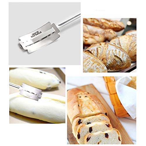 Cortador de pan Faminess, hecho a mano, cortador para masa de pan, con 5 cuchillas y cubierta protectora de cuero auténtico, para hacer pan y hornear