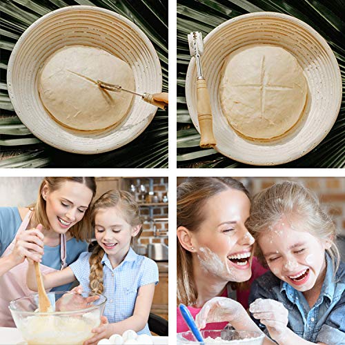 Cortador de pan Faminess, hecho a mano, cortador para masa de pan, con 5 cuchillas y cubierta protectora de cuero auténtico, para hacer pan y hornear