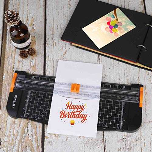 Cortador de papel A4 de titanio, herramienta para álbumes de recortes con protección automática de seguridad y regla lateral para etiquetas de papel, corte estándar de 12 pulgadas, color negro