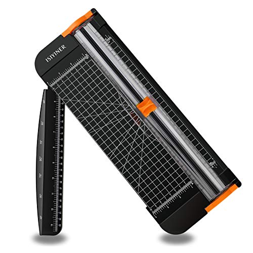 Cortador de papel A4 de titanio, herramienta para álbumes de recortes con protección automática de seguridad y regla lateral para etiquetas de papel, corte estándar de 12 pulgadas, color negro