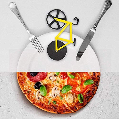 Cortador de pizza para bicicleta, acero inoxidable, cortador de pizza, cortador de pizza de acero inoxidable con soporte, cortador de pizza 100 % apto para alimentos, color amarillo