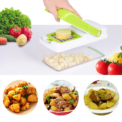 Cortador de Verdura, Mandolina Cortador de Patatas, Cortadora de Frutas rallador de zanahoria rebanador de queso 3 pza Cuchillas + Pelador
