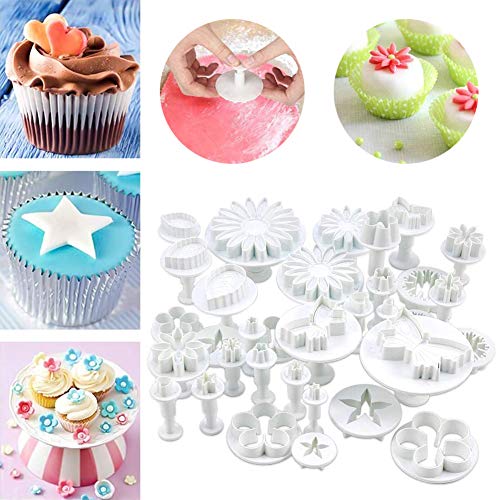 Cortador Fondant Expulsor para Fondant Tarta ZSWQ-Set de moldes para fondant,Cortadores Fondant Para Decorar Pasteles, Fondant, Galletas De Jarabe,Galletas, Azúcar, Chocolat(33 piezas)