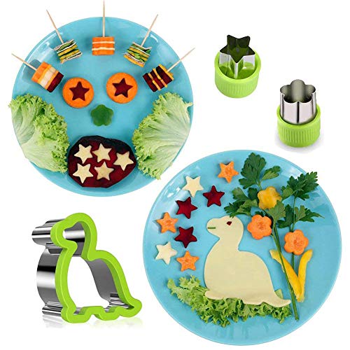 Cortadores de emparedados para niños, cortadores de pan de galletas de galletas de acero inoxidable Cortador de dinosaurios, forma de estrella y frutas vegetales para niños Niños (paquete de 10)