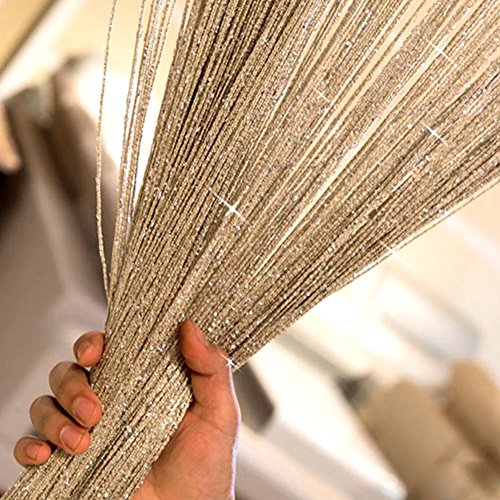 Cortinas con forma de anillo, color plateado, con borlas y bandas de hilo, para separar ambientes, puertas y ventanas, dorado, 200cm*100 cm
