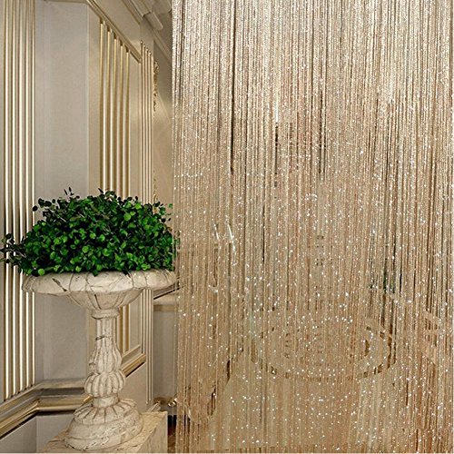 Cortinas con forma de anillo, color plateado, con borlas y bandas de hilo, para separar ambientes, puertas y ventanas, dorado, 200cm*100 cm