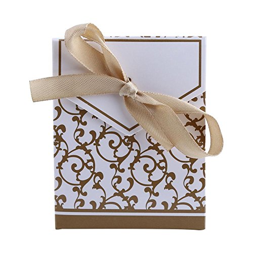 Cosiki 2 Colores Elegante Fiesta de Bodas Favor Regalo Cajas de Dulces Bolsas de Papel Tipo Cinta (Dorado)