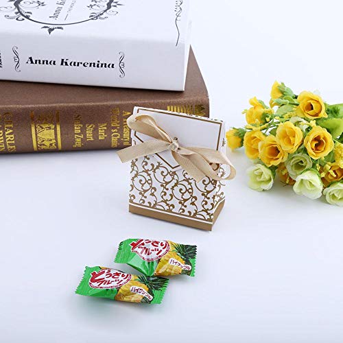 Cosiki 2 Colores Elegante Fiesta de Bodas Favor Regalo Cajas de Dulces Bolsas de Papel Tipo Cinta (Dorado)