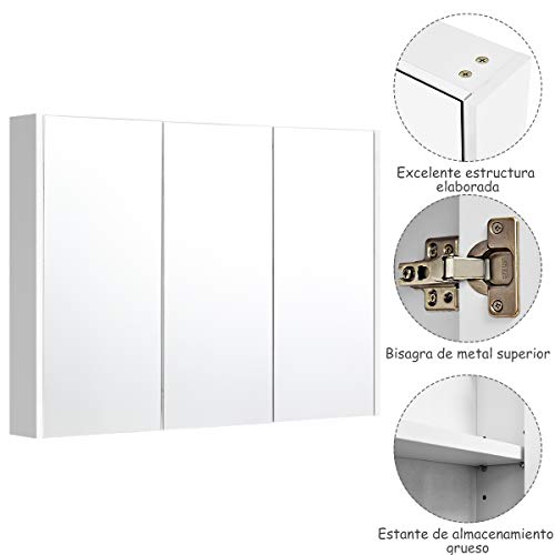 COSTWAY Baño Armario con Espejo de Pared Estante Gabinete para Toalla Cepillo de Mueble Organizador