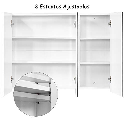COSTWAY Baño Armario con Espejo de Pared Estante Gabinete para Toalla Cepillo de Mueble Organizador