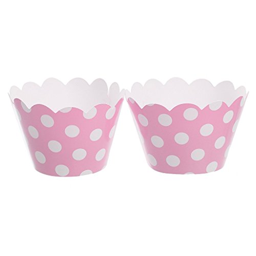 Cotigo-Set/Soporte para Cupcakes,de Cartón+ Capsula de Cupcake+Signo de La Fruta Productos de Bambú，para Fiesta Cumpleaños,Boda，Diseño de Lunares (Rosa)