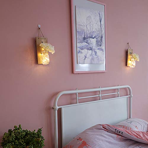 Cozyhoma - Juego de 2 tarros de Pared rústico para decoración del hogar, de Seda, con Tiras de Luces LED de Hadas y Ganchos de Hierro Forjado Vintage