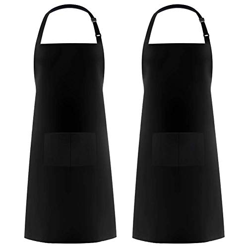 Cozywind Delantal Cocina Impermeable para Hombres Mujeres, Ajustable Delantal Camarero Cocinero Cafeteria,Negro, 2 Piezas