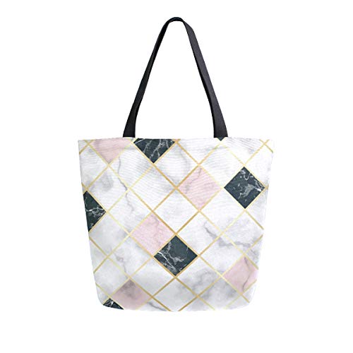 CPYang - Bolso de lona con estampado de cuadros de marbel para mujer