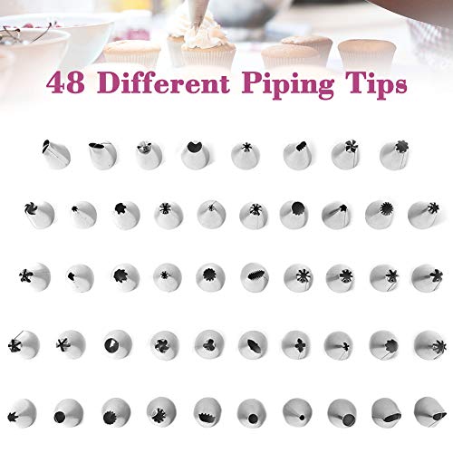 CrazyFire Manga pastelera, 58 Piezas Consejos de Pastelería, Incluir 48pcs Boquilla de Acero Inoxidable, Decoración de Pasteles, Black, Normal
