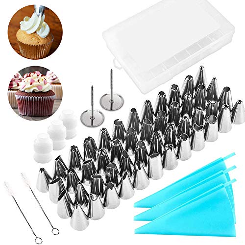 CrazyFire Manga pastelera, 58 Piezas Consejos de Pastelería, Incluir 48pcs Boquilla de Acero Inoxidable, Decoración de Pasteles, Black, Normal