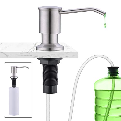 CREA Dispensador de jabón dispensador de detergente de cocina incorporado de acero inoxidable Dispensador para fregaderos con botella de 500ML y juego de manguera de extensión de 1.0 m