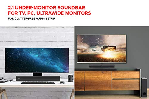 CREATIVE Stage 2.1 - Barra de Sonido con subwoofer para TV, Ordenador y Pantallas de Ultrawidee, Bluetooth/Entrada óptica/TV ARC/AUX, Mando a Distancia y Kit de Montaje en Pared