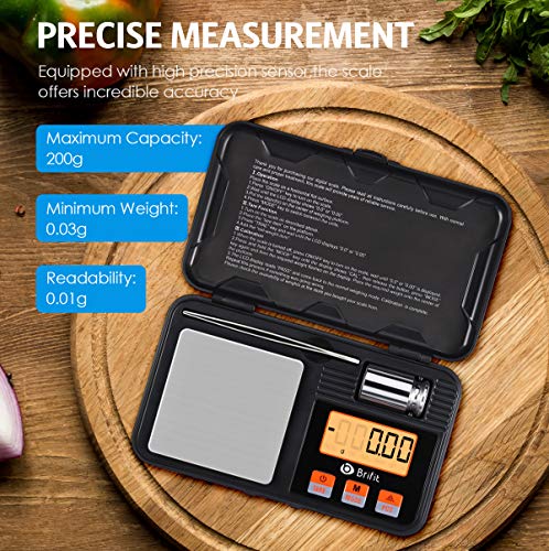 Criacr Báscula de Precisión Digitale, 200g/0.01g Balanzas de Portátiles con Pesas de Calibración de 50g,  LCD Retroiluminado, PCS, Función de Tara (Baterías, Pinzas Incluidas)