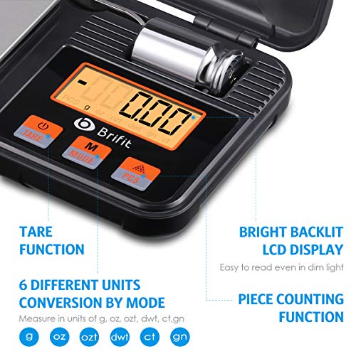 Criacr Báscula de Precisión Digitale, 200g/0.01g Balanzas de Portátiles con Pesas de Calibración de 50g,  LCD Retroiluminado, PCS, Función de Tara (Baterías, Pinzas Incluidas)