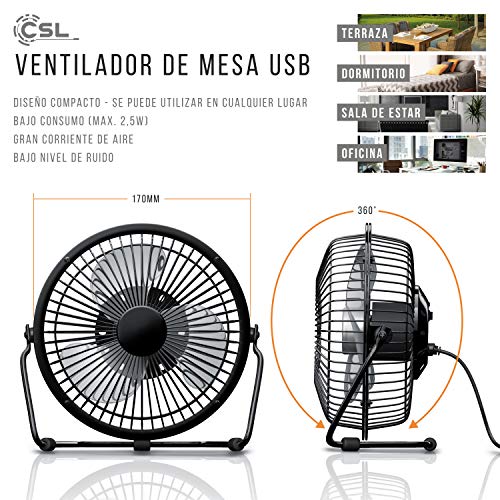 CSL - Ventilador USB - Ventilador de Mesa Ventilador - Carcasa aspas de plastico- PC portátil - en Negro