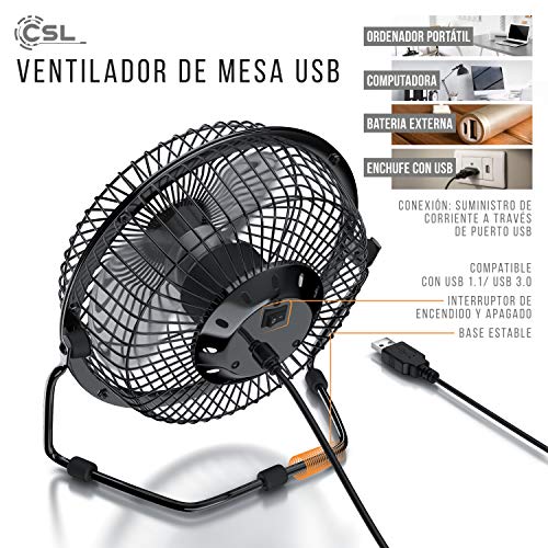 CSL - Ventilador USB - Ventilador de Mesa Ventilador - Carcasa aspas de plastico- PC portátil - en Negro