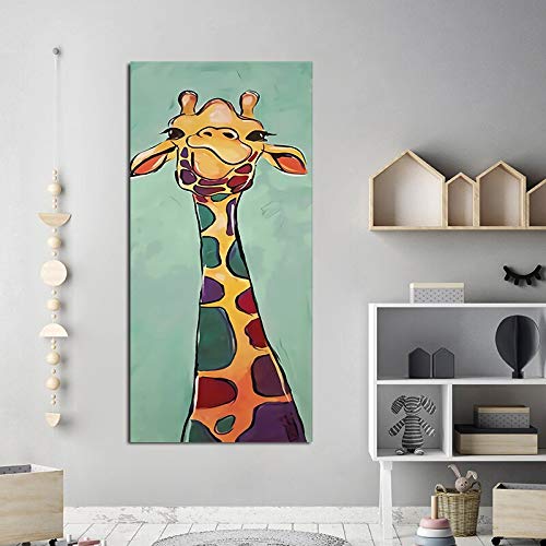 Cuadro En Lienzo Decoración del hogar de la Imagen de la Pared de la Jirafa del Color para los Carteles de la Sala de Estar del Dormitorio，30x45cm，Pintura sin Marco
