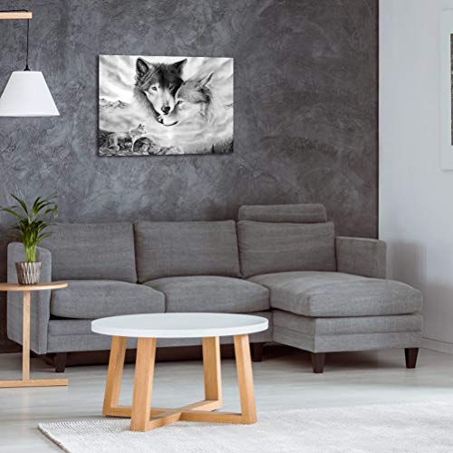 Cuadro en Lienzo, íntimo Hielo Nieve Lobo, Lienzo Pintura Decorativa Moderno Blanco y Negro Lobo Lienzo Pintura Animal Aerosol impresión Pintura para Dormitorio Sala de Estar