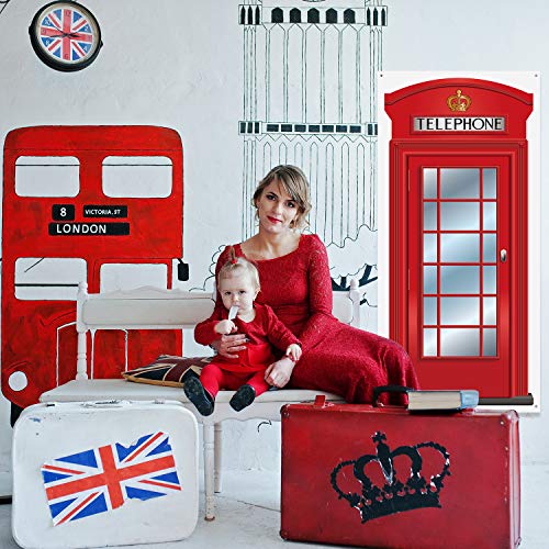 Cubierta de Puerta de Cabina Telefónica Inglesa, Cubierta Grande Cabina Roja Tela Banner Decorativo Caja Teléfono Articulada de Casa para Fondo Foto Fiesta Internacional Inglesa, 78,7 x 35,4 Pulgadas