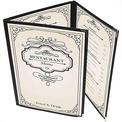 Cubierta Tres Pliegues (Pack de 5) - A4 Vinilo Transparente Tres Pliegues Estilo Americano con Esquinas de Acero Inoxidable para Restaurante, Bar y Cafetería Carpeta Menús