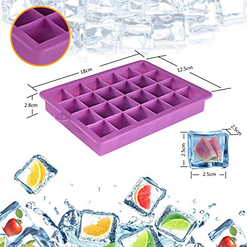 Cubiteras, Paquete de 3 Cubiteras para Hielo Silicona con Tapas, Molde de Cubitos de Hielo de 24 Cubitos por Bandeja de Fácil Liberación para Cóctel, Whiskey, Bebidas, Jugos, libre de BPA