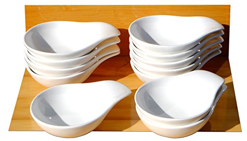 Cucharas para salsa y canapé, condimentos, con platos de cerámica, 12 piezas.