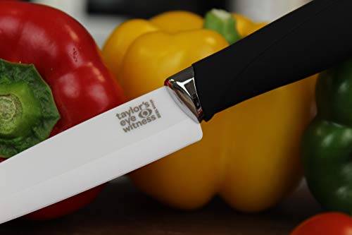 Cuchillo De Paring De Hoja De Cerámica Con Vaina - Por Taylors Eye Witness. 10 Cm. Hoja De Cerámica De Circonio Blanco Con Mango De Agarre Suave. Resistente A La Corrosión/Óxido.