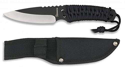 Cuchillo encordado Negro Hoja 10 cm para Caza, Pesca, Camping, Outdoor, Supervivencia y Bushcraft Albainox 32154 + Portabotellas de regalo