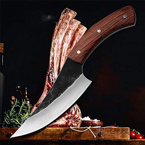 Cuchillos cocina Alto Carbono mano de acero Cuchillo fijo de la manija de madera portátiles Herramientas forjado hecho a mano del cuchillo al aire libre Mini