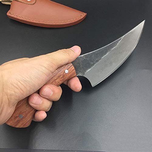 Cuchillos cocina Alto Carbono mano de acero Cuchillo fijo de la manija de madera portátiles Herramientas forjado hecho a mano del cuchillo al aire libre Mini