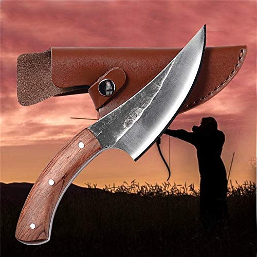 Cuchillos cocina Alto Carbono mano de acero Cuchillo fijo de la manija de madera portátiles Herramientas forjado hecho a mano del cuchillo al aire libre Mini