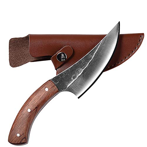 Cuchillos cocina Alto Carbono mano de acero Cuchillo fijo de la manija de madera portátiles Herramientas forjado hecho a mano del cuchillo al aire libre Mini