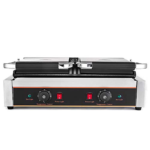 Cueffer 3600W Parrilla Eléctrica de Acero Inoxidable 220 V 50 HZ Sandwichera Parrilla Electrica con Placa Plana Doble Sandwich Press para la Cocina, Restaurante, Fiesta (LD-813E)